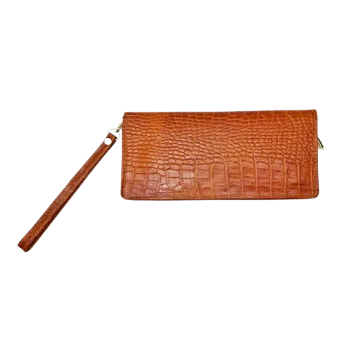 کیف چرم دور زیپ رنگ قهوه ای