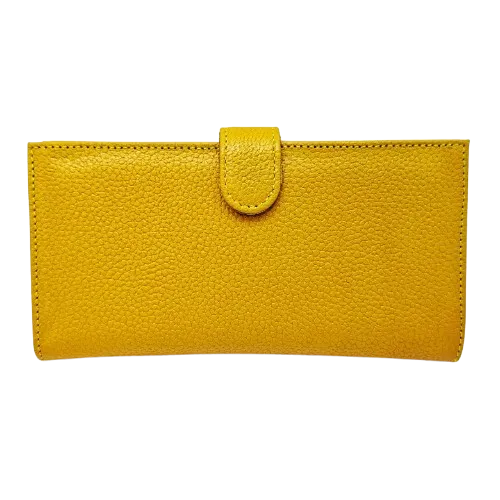 کیف پول چرم زنانه پالتویی رنگ زرد