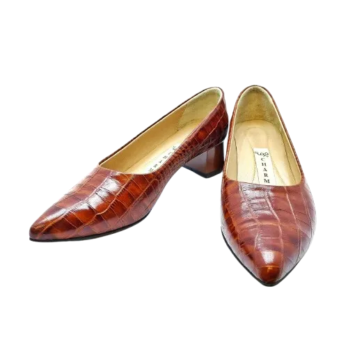 کفش مجلسی پاشنه 3 سانت تمام چرم رنگ عسلی