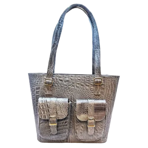 کیف زنانه تمام چرم گاوی رنگ طوسی