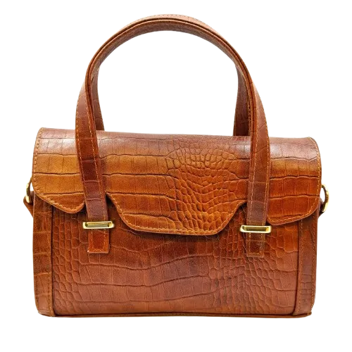 کیف مجلسی زنانه چرم طرح پیتون رنگ قهوه ای